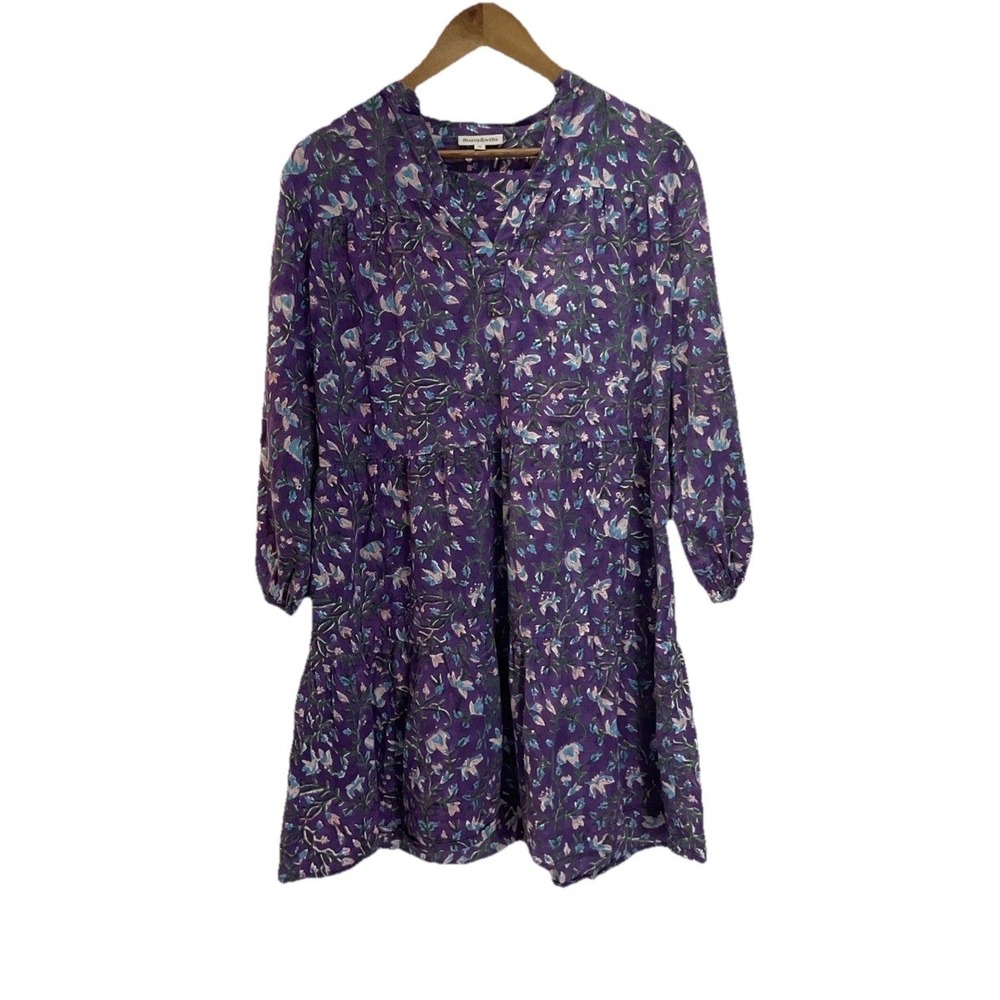 Fitzroy & Willa Marti Tiered Purple Baby Doll Floral Dress M‎ Peasant Cottage